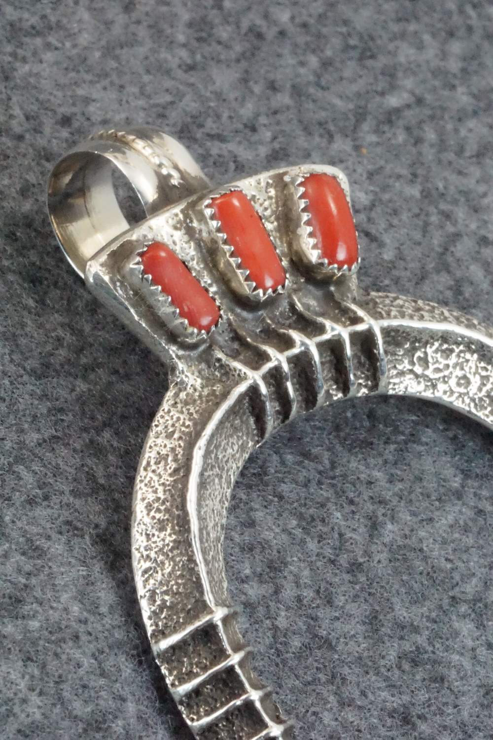 Coral and Sterling Silver Pendant - Delbert Arviso - Image 3