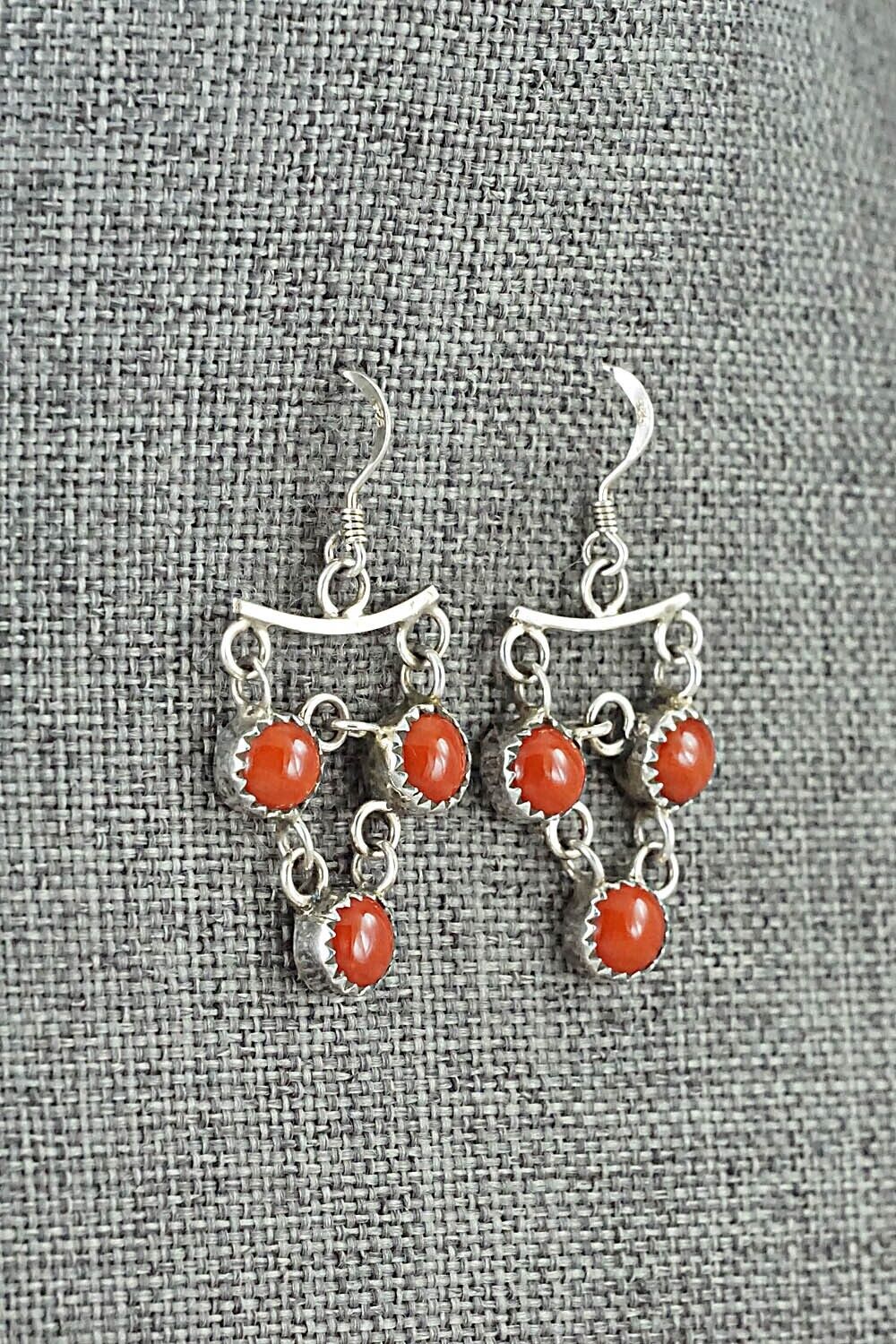 Coral & Sterling Silver Necklace and Earrings Set - Anthony Skeets - Image 7