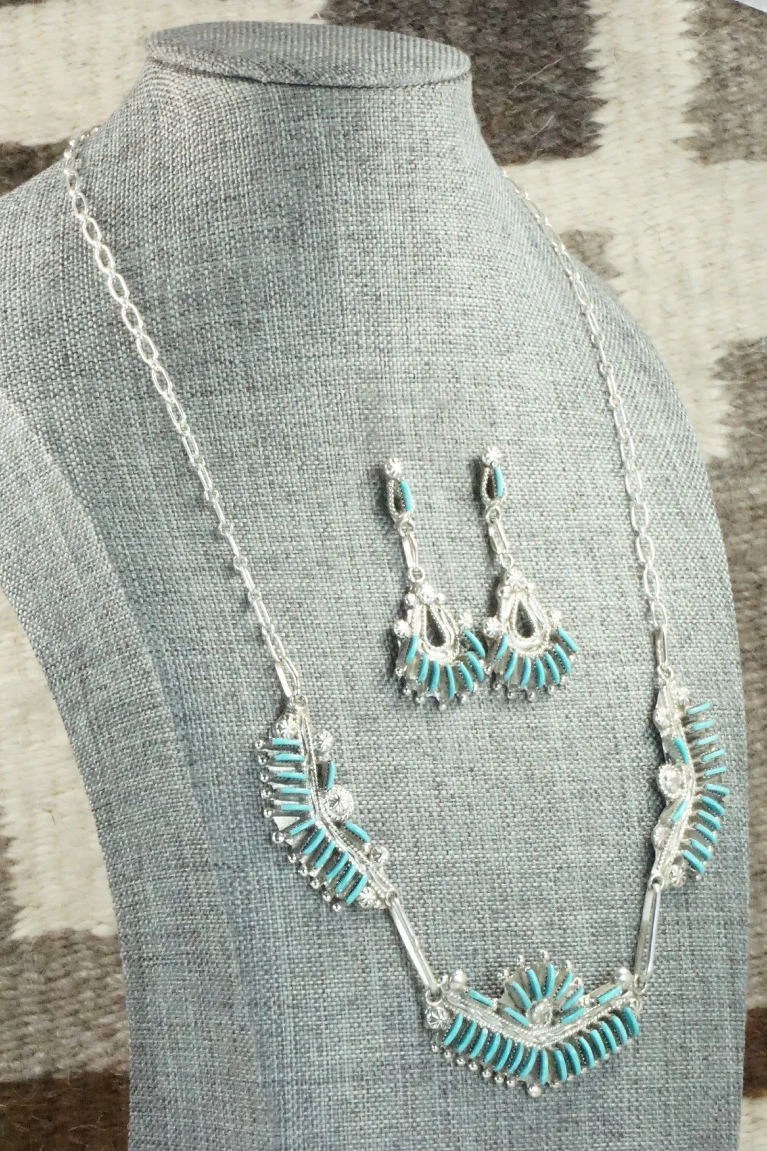 Turquoise & Sterling Silver Necklace and Earrings Set - Bernadette Wyaco - Image 3
